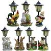 Solar Powered Cute Figurine Light Resin Hexagonal Decorative Lamp Animal/Child/Gnome Hexagonal Night Light for Garden Yard Decor