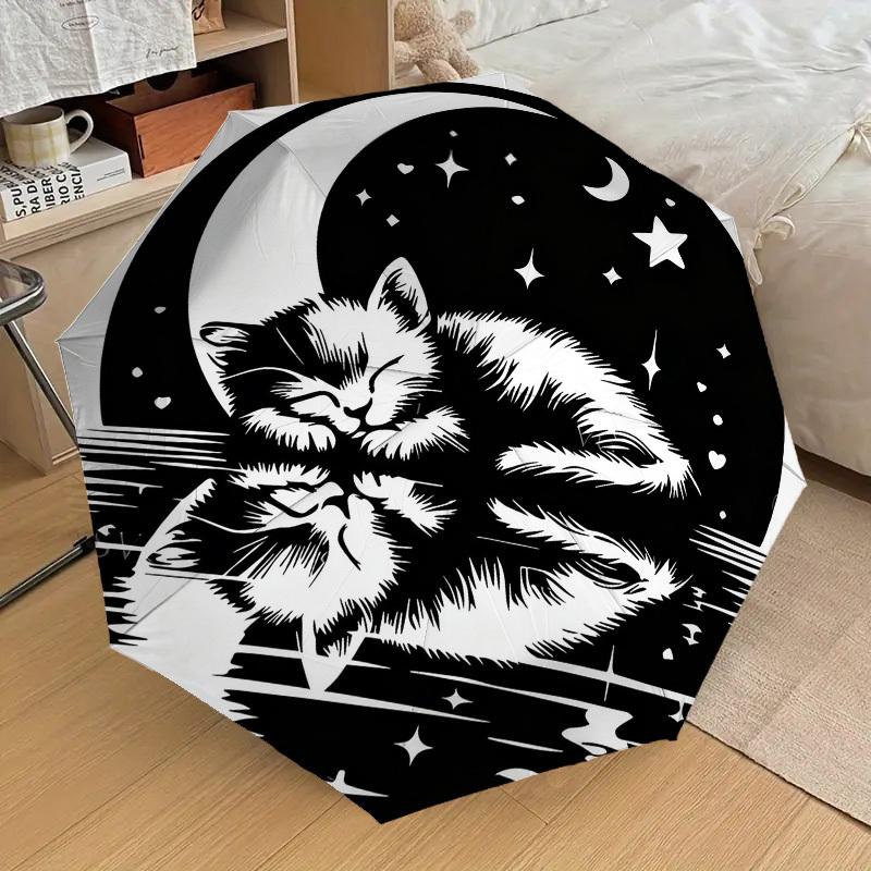 

1pc cat moon Automatic Folding Umbrella, Heavy Duty 8 Rib Iron Frame, Suitable for Travel, Daily Use, Birthday, Decor Gift 38