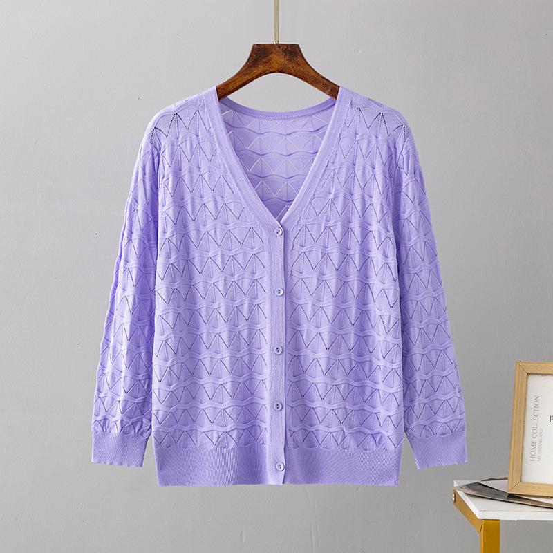 Cardigan de damă cu mânecă lungă din viscoză, culoare uni, cu nasturi, cu decolteu în V, pulover, cu scobitură, Topuri, subțire, din mătase de gheață, bluze din șifon, cămăși, tricot respirabil