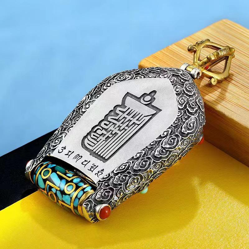 Ten Thousand Buddhas Rotating Dzi Bead Pendant: Guardian Deity, Year of Birth Buddha, God of Wealth, Thousand-Hand Guanyin Necklace