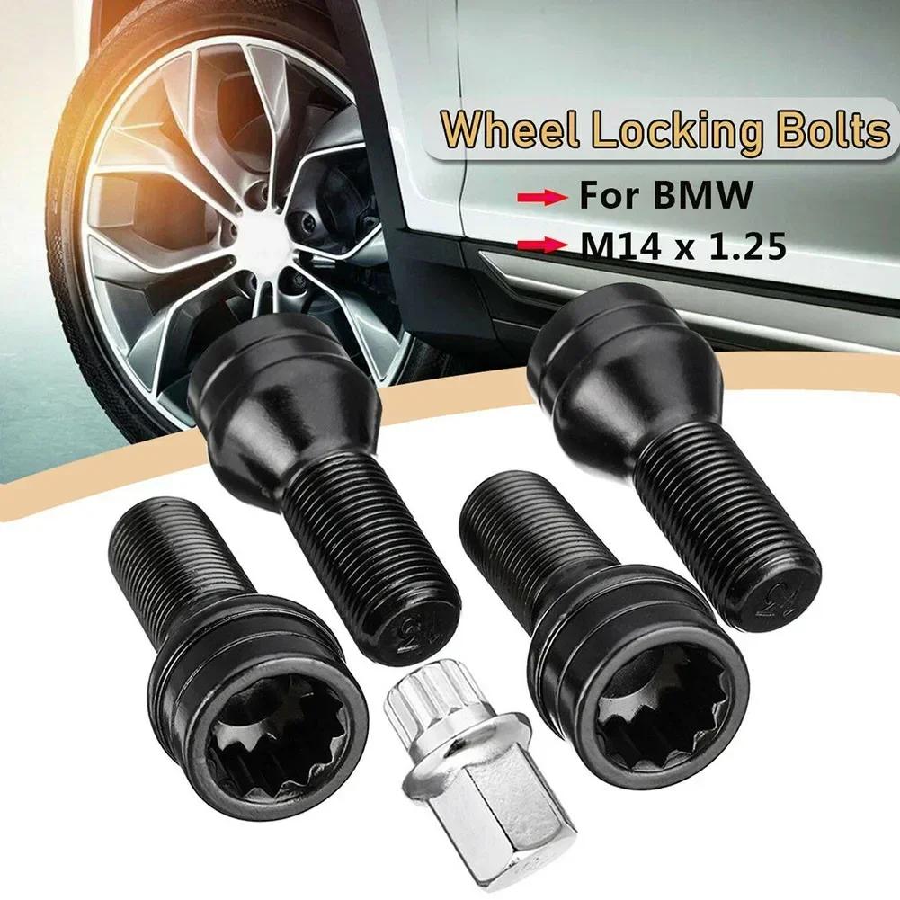 4pcs M14x1.25 M12x1.5 Wheel Locking Bolts Black Steel Lug Bolt Nut Key 36136776076 For BMW MINI R50 2/4/5/6/7 Series X3