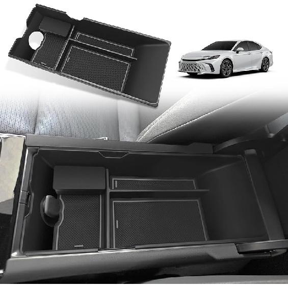 Muslogy Center Console Organizer Compatible with 2025 Toyota Camry LE SE XLE XSE Accessories Middle Storage Box with Removable Coin Holder Insert