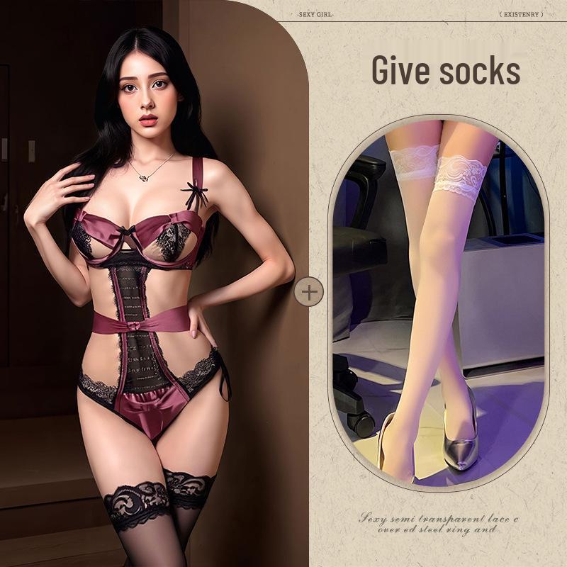 Night Scarlet Lace Temptation Lingerie Bodysuit with Underwire - Erotic Suspender Set for Petite Women