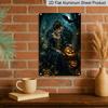 2D Flat Gothic Halloween Queen with Pumpkin and Bat Vintage Metal Sign‑8.0x12.0inch Aluminum Wall Art, Farmhouse Halloween Wall Decor, Pre‑Drilled