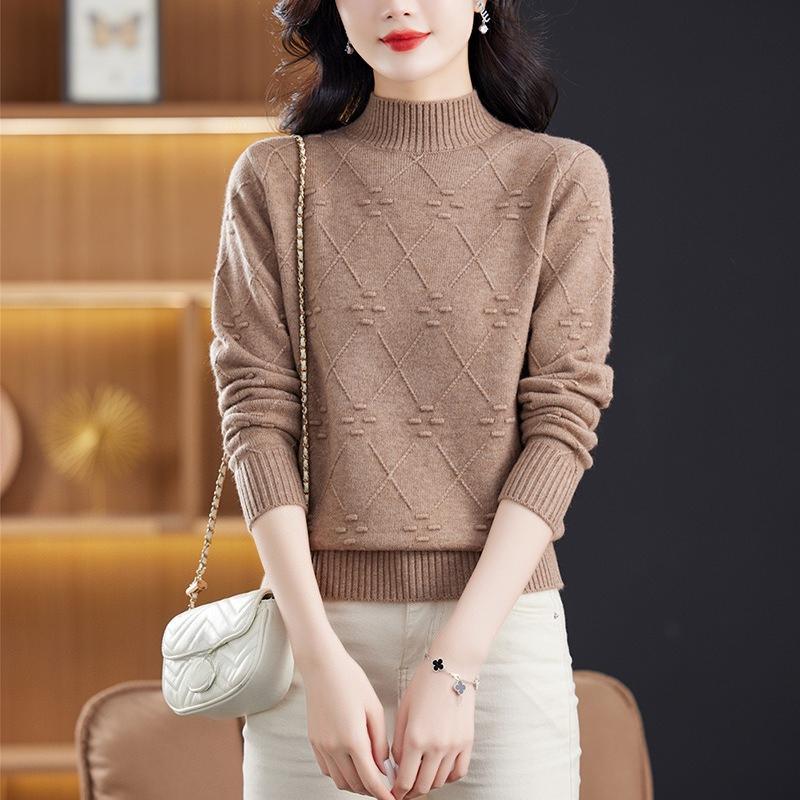 Middle Aged Mom Base Sweater for Autumn and Winter Half High Collar Sweater for Women