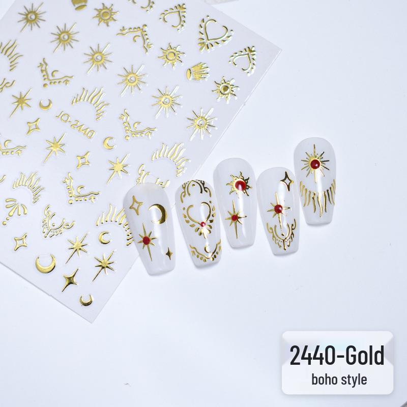 Серебряные наклейки для ногтей  3D Звезда, Луна и Солнце  - Самоклеящиеся декали