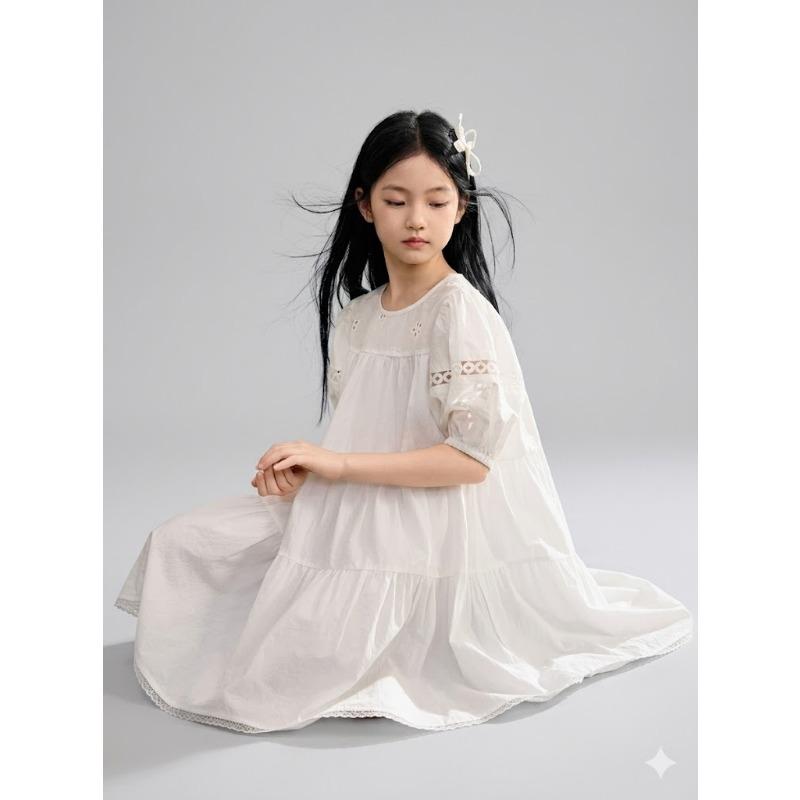 Big Girls Puff Sleeve Short Sleeve Princess Dress Casual Summer Sweet Kids Dress