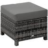 Rattan Footstool Wicker Ottoman with Padded Seat Cushion Outdoor Patio Furniture for Garden Poolside Living Room, 50 X 50 X 35 Cm, Grey