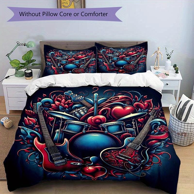 3pcs Music Love Bedding Cover Set, Fashion Classic Popular Print Bedding Set, Soft Comfortable, All Season Use, For Bedroom, Guest Rooma0819186