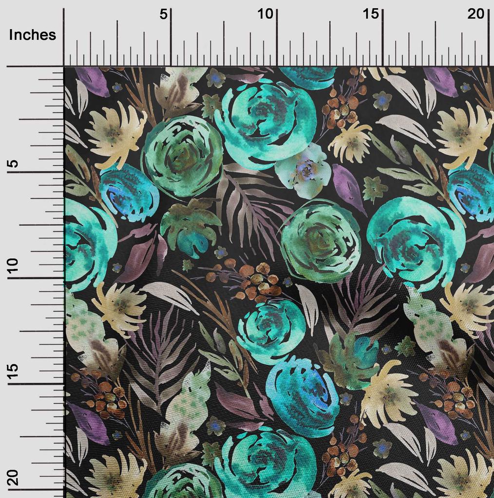 oneOone Baumwolle Flex Mittelblau Stoff Blumen Kleidermaterial Stoffdruckstoff Meterware 40 Zoll