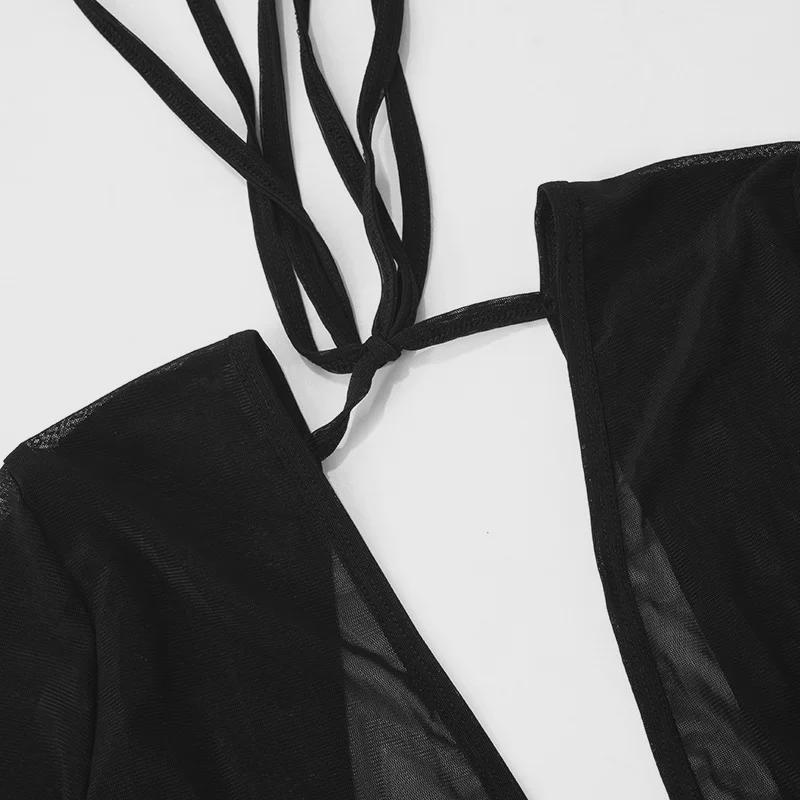 F24DS389 Women's Sexy Mesh Low-Cut Mini Dress