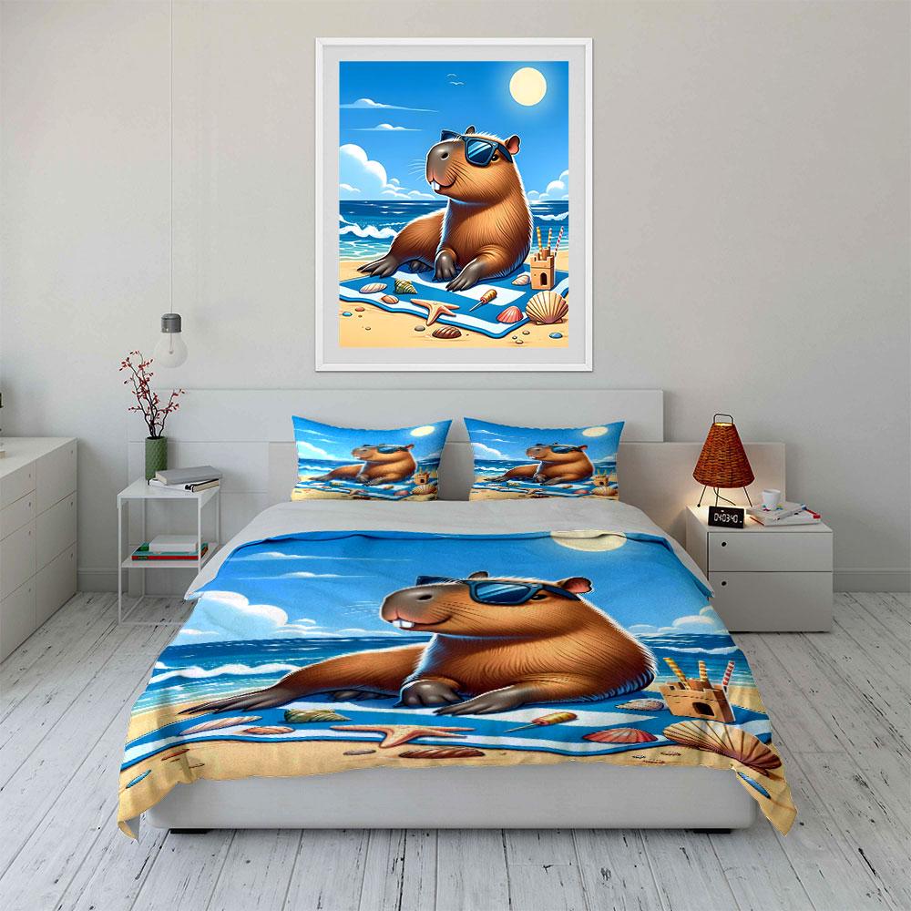 Cool Capybara Beach Bedding Set Bedding Duvet Cover Set Duvet Cover Pillowcases (1 * Duvet Cover 2 * Pillowcases, without duvet insert)