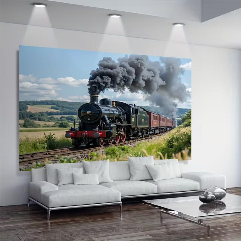 Vintage Steam Train Backdrop, Countryside Railroad Photography Background
