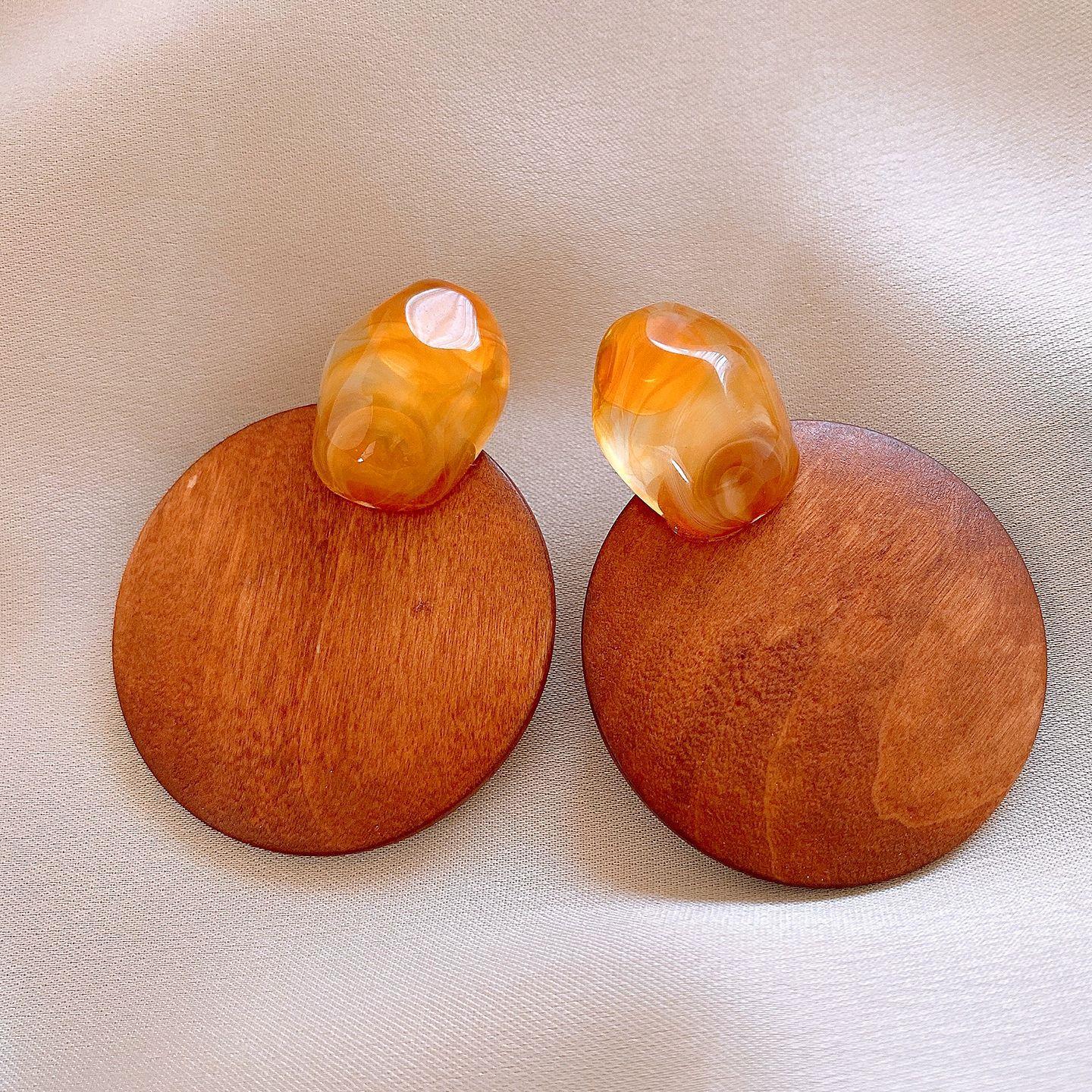 European and American geometric resin wood round earrings stud earrings exaggerated earrings women