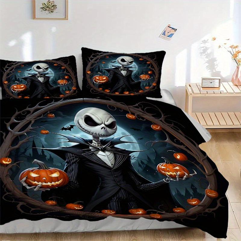 

3pcs Happy Halloween Jack Quilt Cover Set (1 Quilt Cover + 2 Pillowcases Without Pillow Core), High-Definition Printing for Home and Dormitory.B0 135x200cm