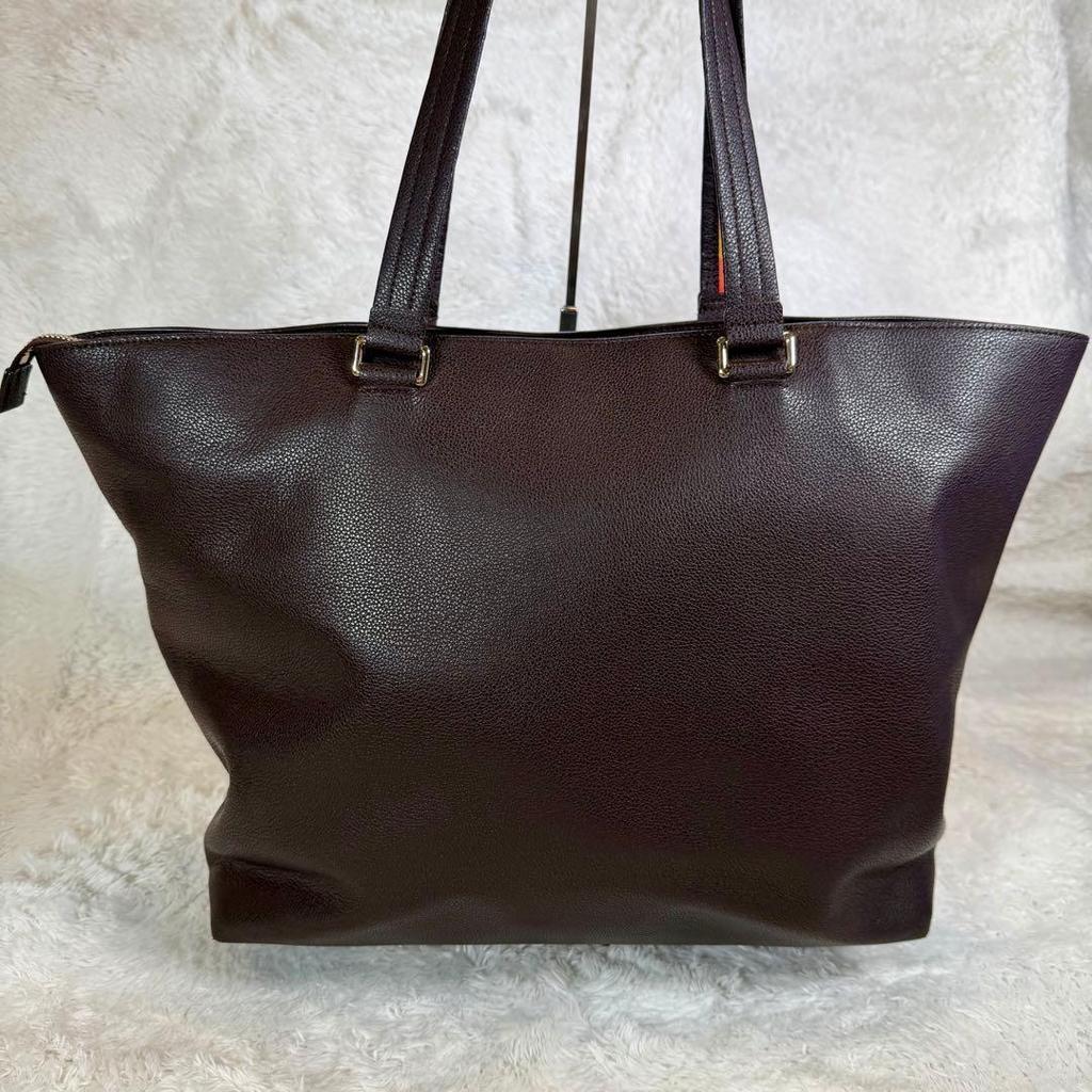 Used Paul Smith Inlaid Stripe Genuine Leather Tote Bag Men's Large Capacity