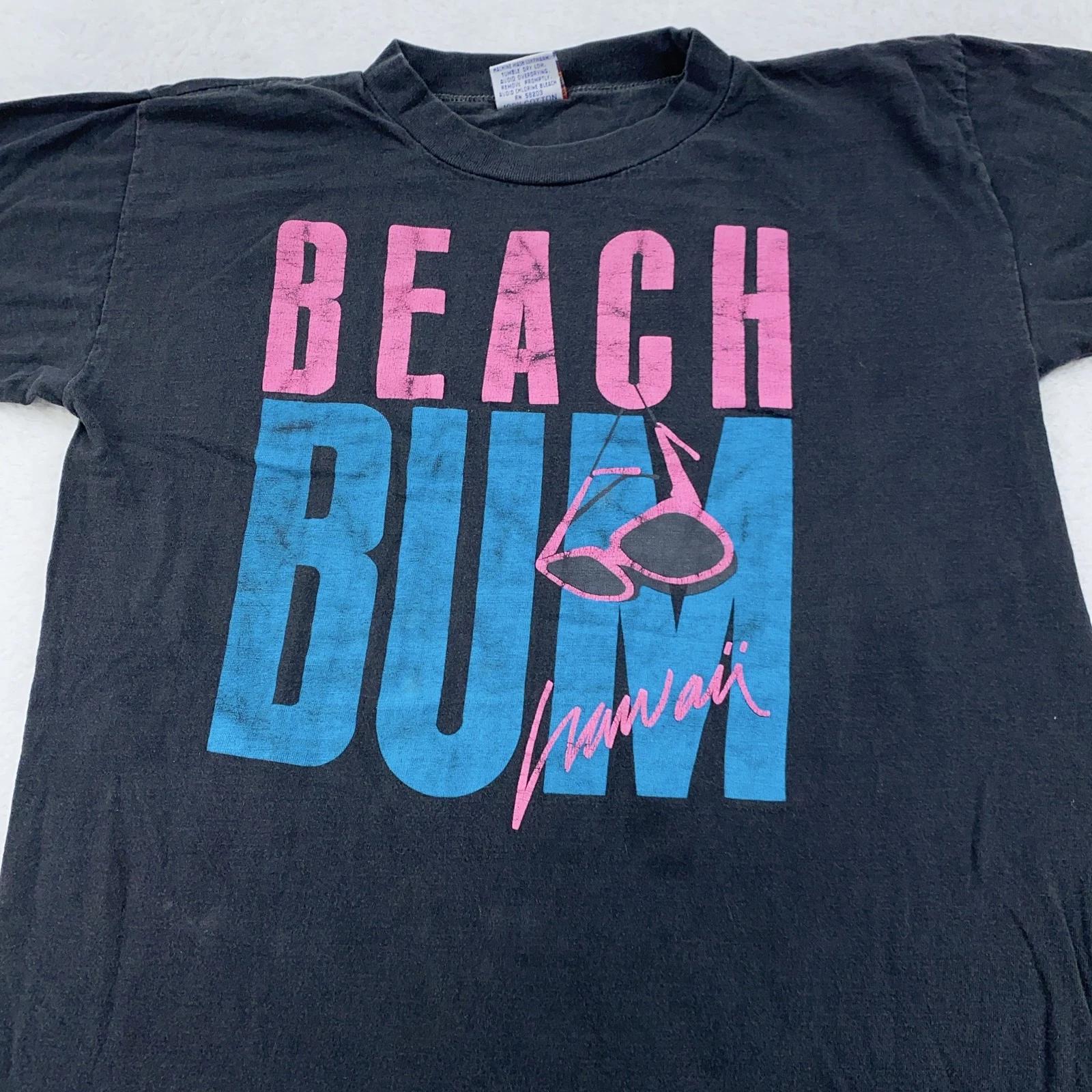 Vintage Beach Bum Shirt Medium Black Hawaii Poly Tees 80s Neon Graphic Tee Surf 4XL