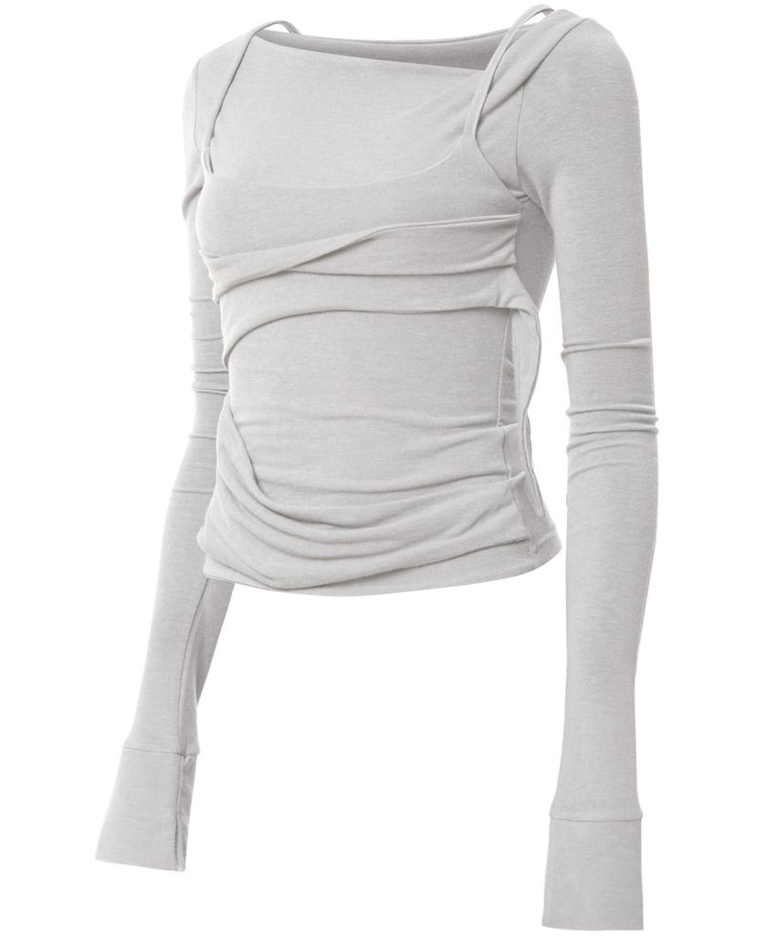 Peulleeoeob Layered Bustier Long Sleeve (Fl-105_Cloud White)