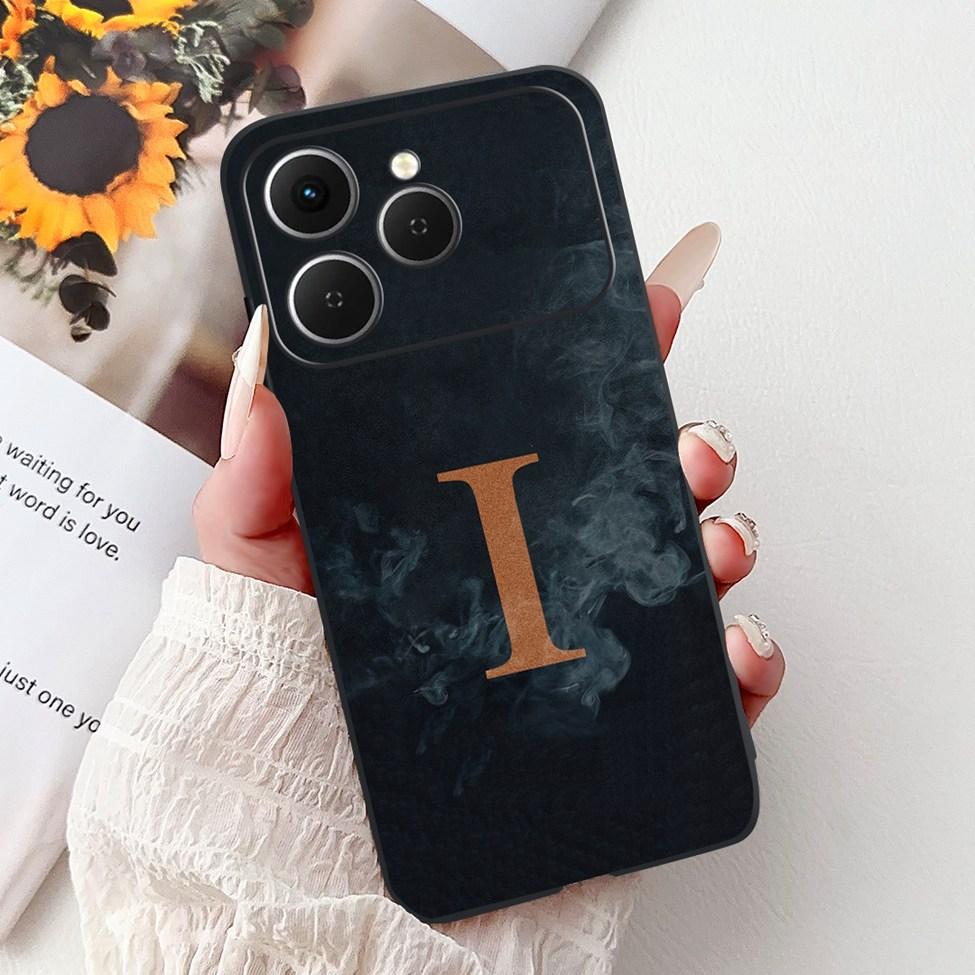 For Tecno Spark 40 Case Black Silicone Luxury A-Z Letters Fashion Flowers Crown Shockproof Cover For Techno Spark 40 Phone Case