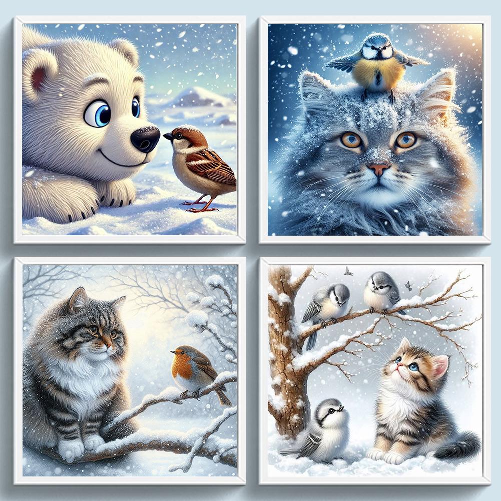 Winter Animal Printed Cross Stitch Kit DIY 11CT Embroidery Craft Set Home Decor