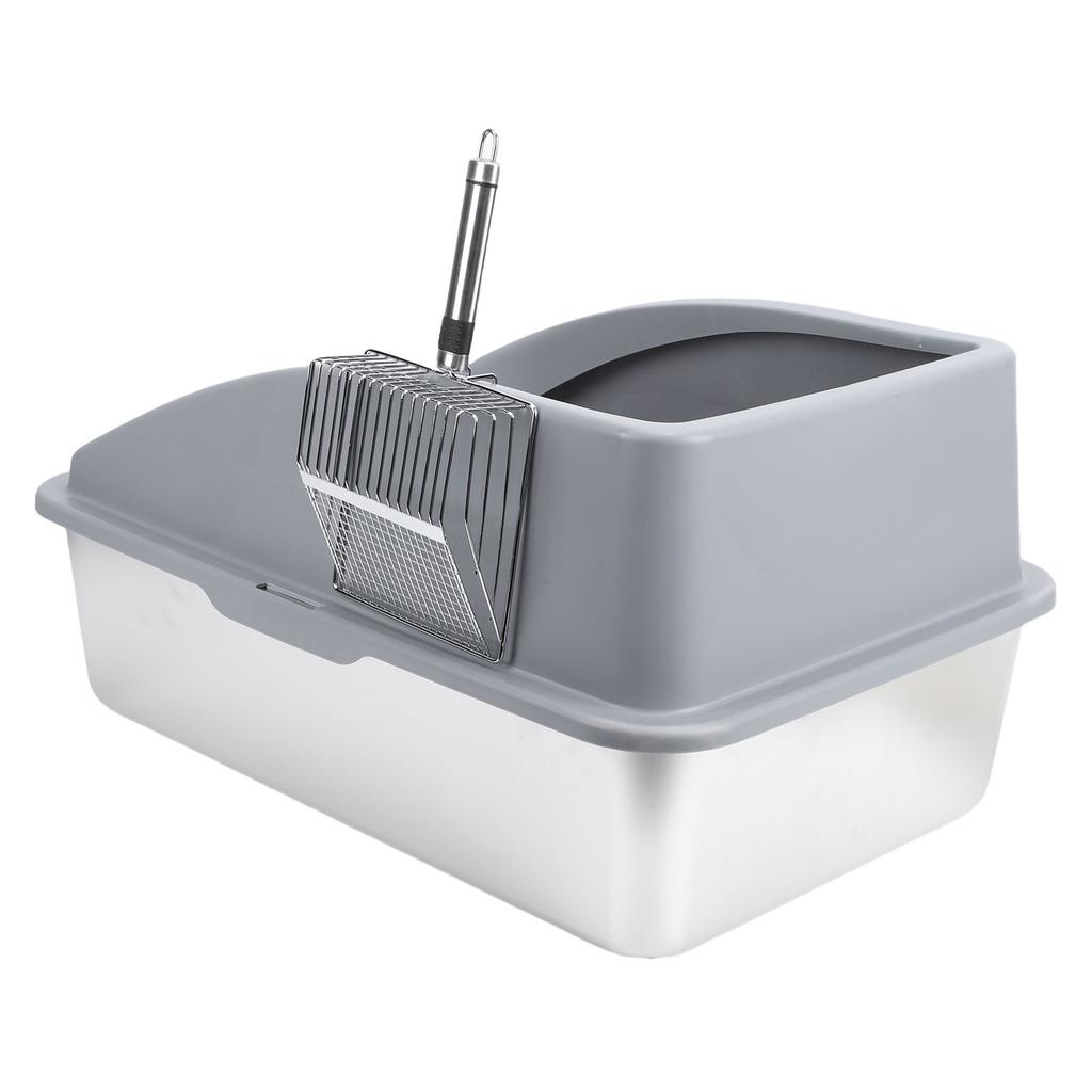 Kedi Kum Kabı Paslanmaz Çelik Çok Fonksiyonlu Geniş Boyut Açık Üst Yükseltilmiş Çit Ev için Kedi Kum Kutusu