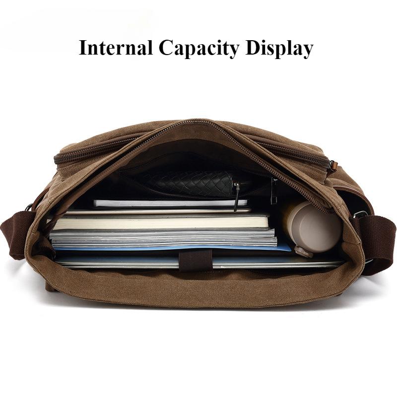 AUGUR Geantă clasică pentru bărbați, de culoare solidă, geantă retro din pânză de afaceri, care poate pune laptopul, geantă practică multifuncțională cu orificiu pentru căști