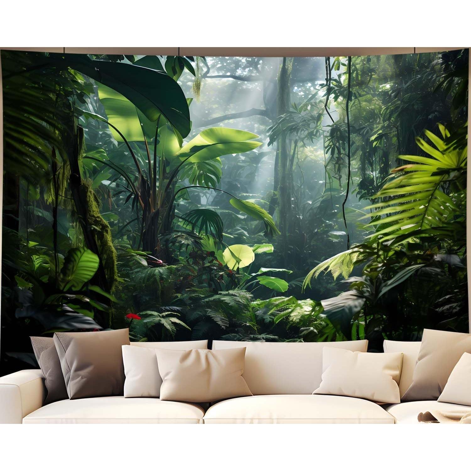 Tapestry qghot jungle tropical forest background green 75x100