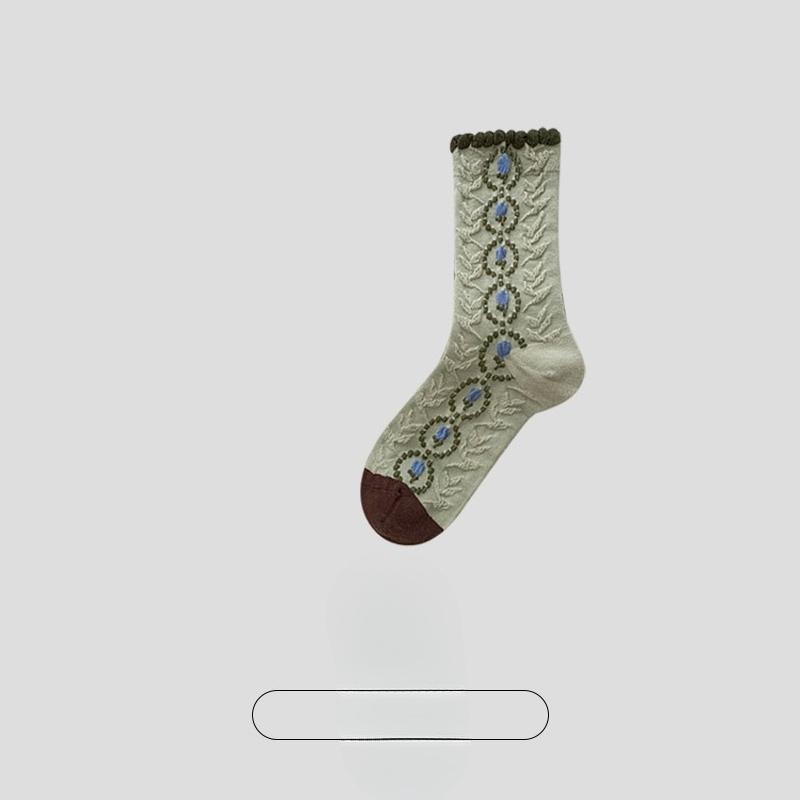

Женские весенне-осенние ретро носки из дезодорирующего хлопка в национальном стиле 1 pair зелёный