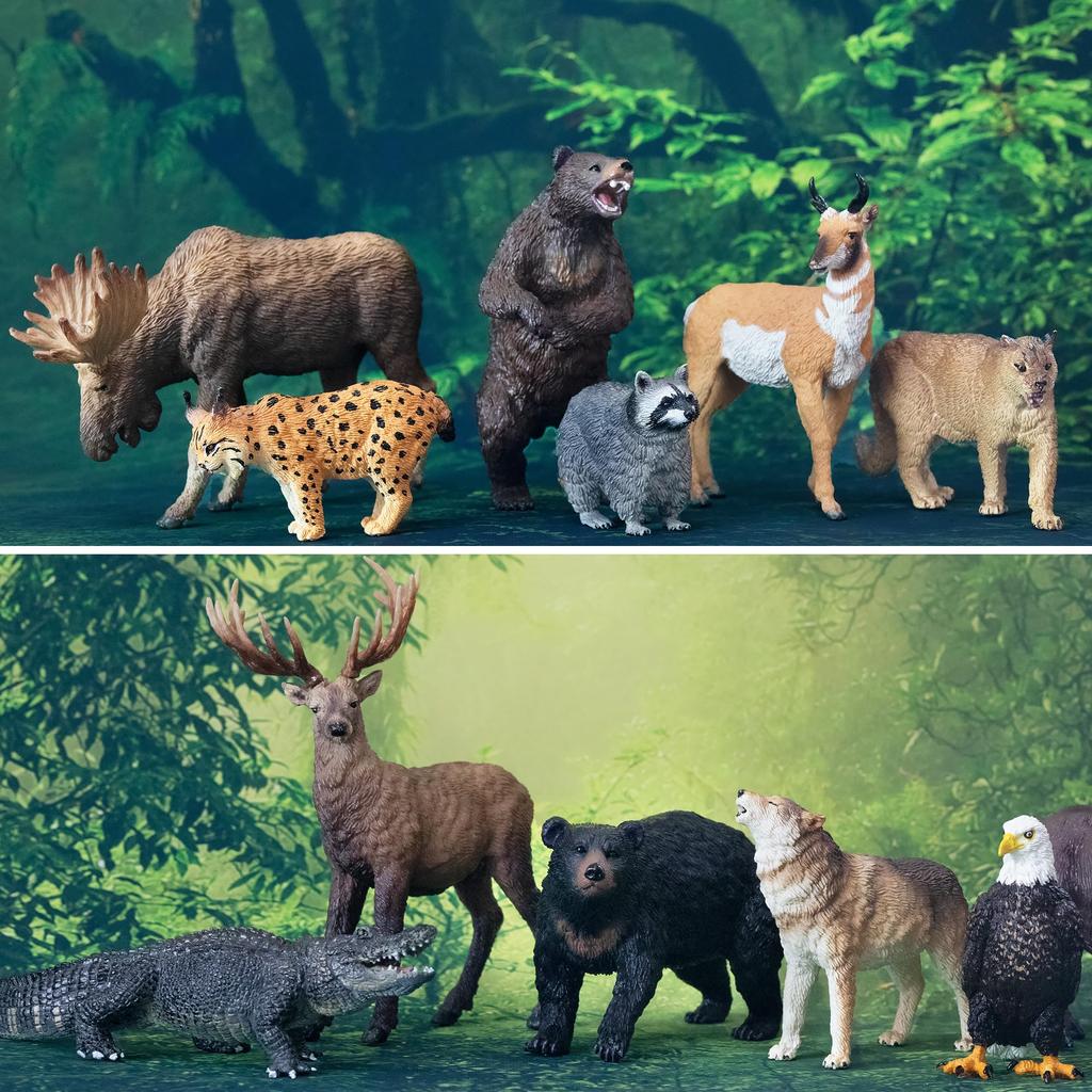 TOYMANY North American Forest Animals Figure Set, 12 Pcs (Hand-Painted, Educational & Display)