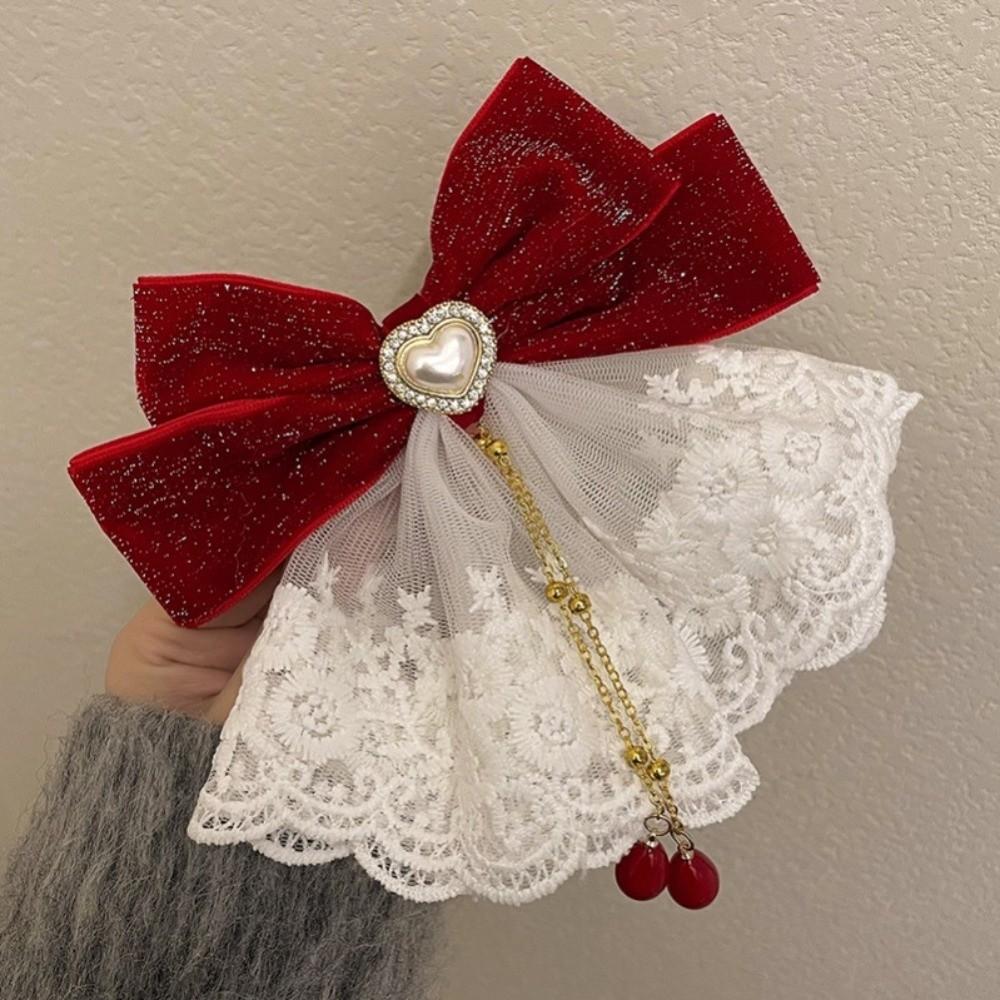 Lace Elegant Hair Clips Elegant Ribbon Bowknot Hair Clips Sweet Lace Hair Accessories  Daily Wear