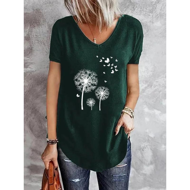 Dandelion Soft 3D Printed Y2k Fashion Women Basic T-Shirt Elegance Vintage Short Sleeve Elegant Casual Comfortable Polyester