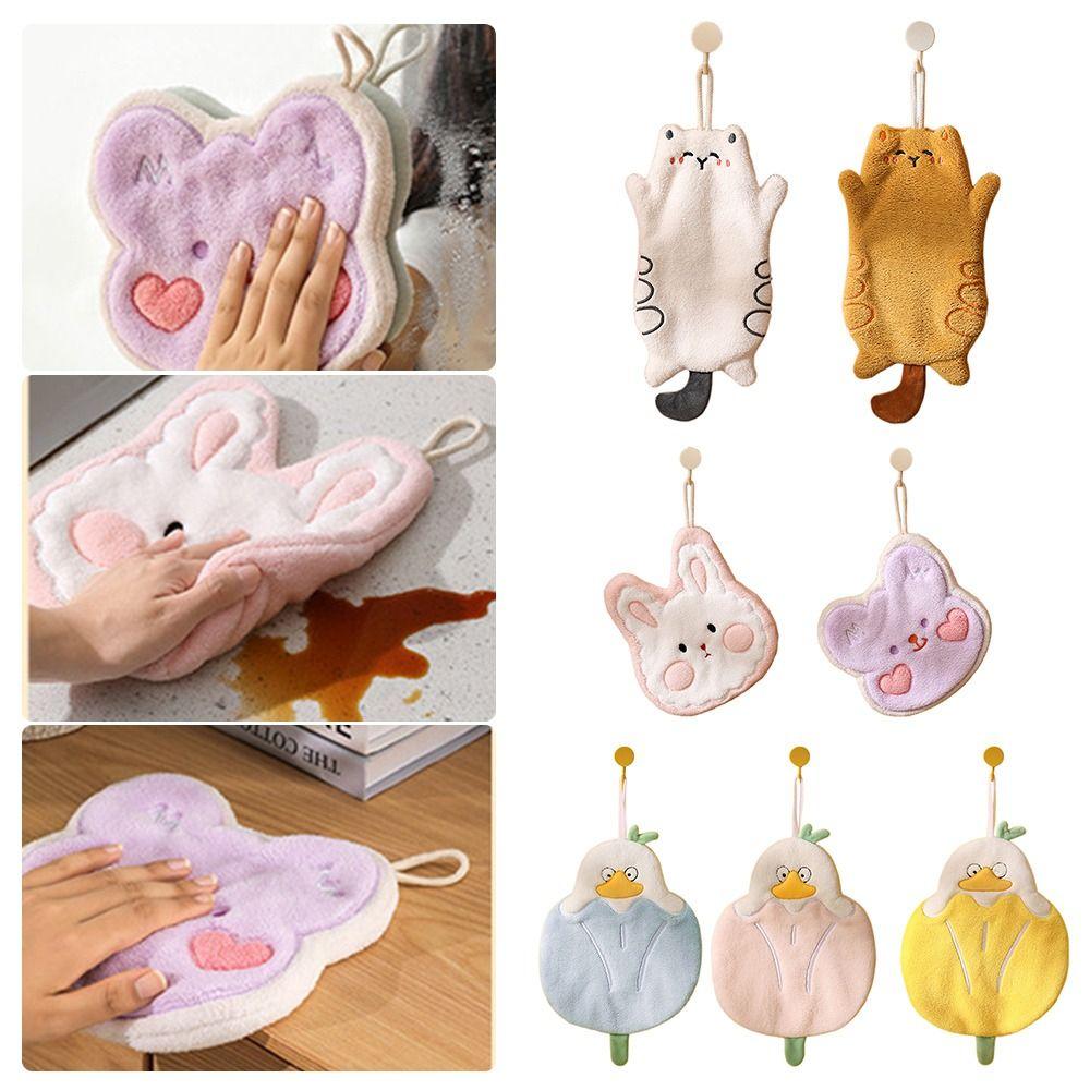 

Кораловий оксамитовий хустковий рушник з мультфільмом-кішкою, підвісний, новий, швидковисихаючий рушник для рук, ванна кімната, кухня 1-White