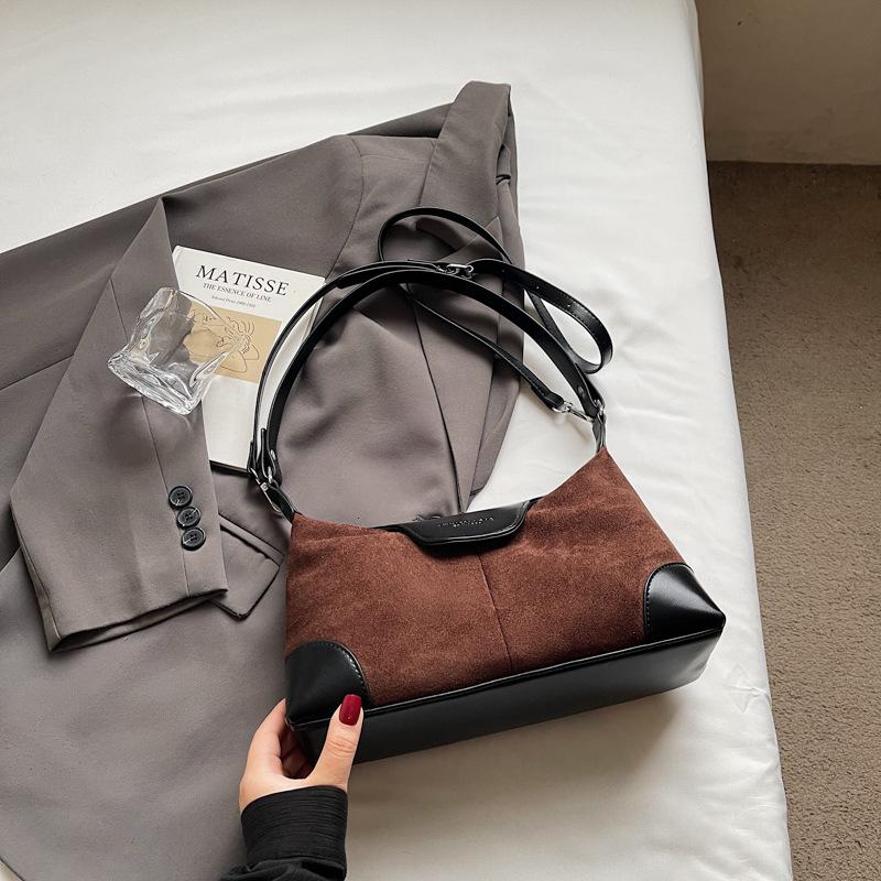 Casual Contrasting Colors Niche Maillard Commuter Bag New Versatile Women's Messenger Bag Retro Shoulder Armpit Bag