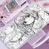 Kawaii Black & White Anime Girl Table Mat Large Mouse Pad Office Keyboard Lock Edge Desk Mat Gamer Accessories Non-slip Mousepad