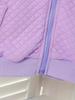 Girls' purple smiley face quilted baseball jacket, diamond stitching zip-up style, iridescent long sleeves with decorative fake pockets