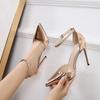 Fashion Gold Silver Shiny Heels Women's Sandals Ankle Buckle Wedding Evening Party High-heeled Shoes Stiletto Women Pumps Large Size 46
