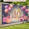 2D Rosa Gold 10. Geburtstag Kulisse mit Kerzen, Rosen & Geschenkboxen Party Banner