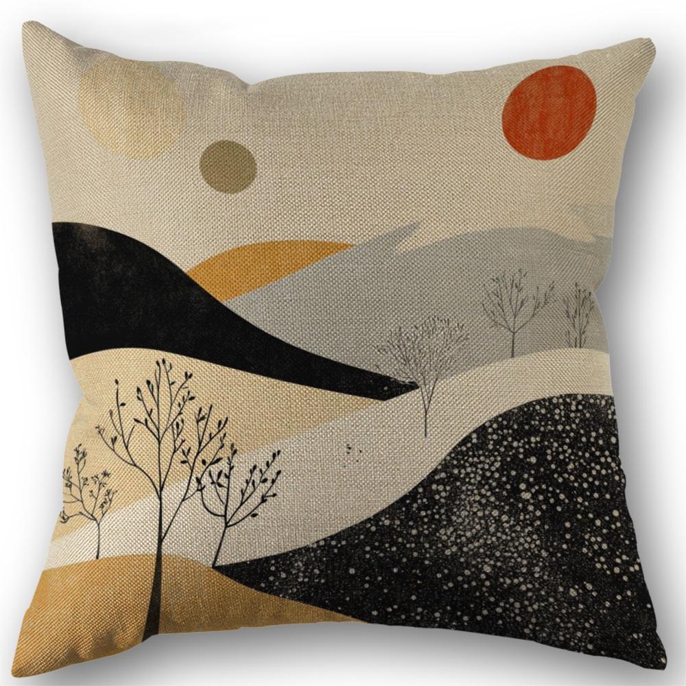 Boho Mountain Watercolor Art Print Pillowcase Wedding Decorative Linen Pillow Case For Home Pillow Cover 45X45(One Sides)