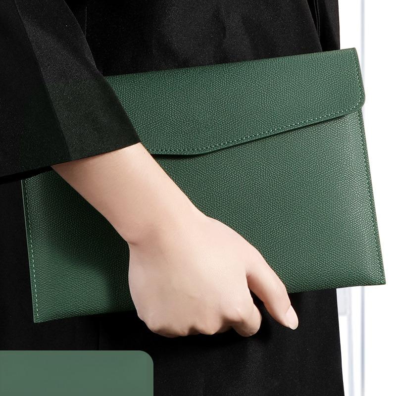 1PC Fashion A4 Leather Document Bag High-end Document Bag Information Bag Waterproof Business Office Snap Buckle Thickened Storage Bag