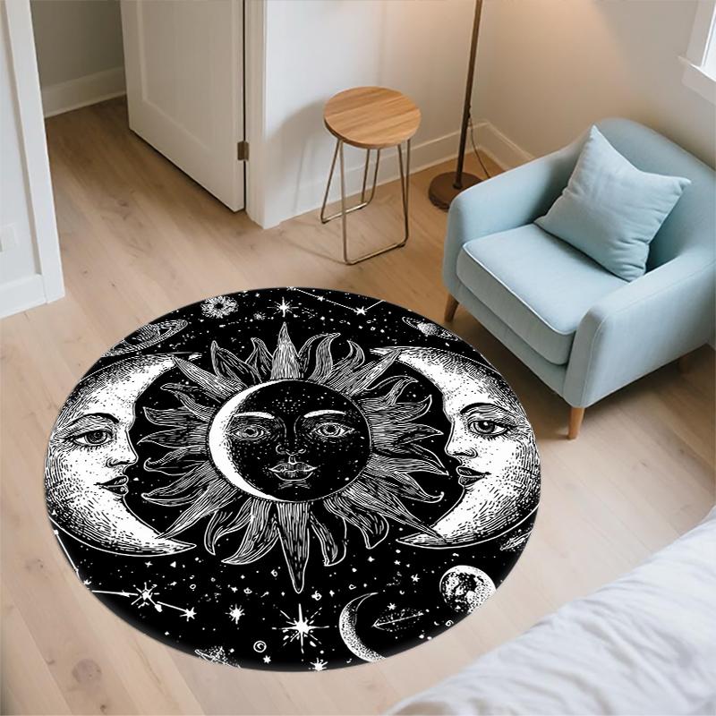 Celestial Elements pattern round rug,Carpet Rug for Living Room Bedroom Sofa Playroom Decor,Non-slip Floor Mat,Holiday Gifts and Birthday Gifts.