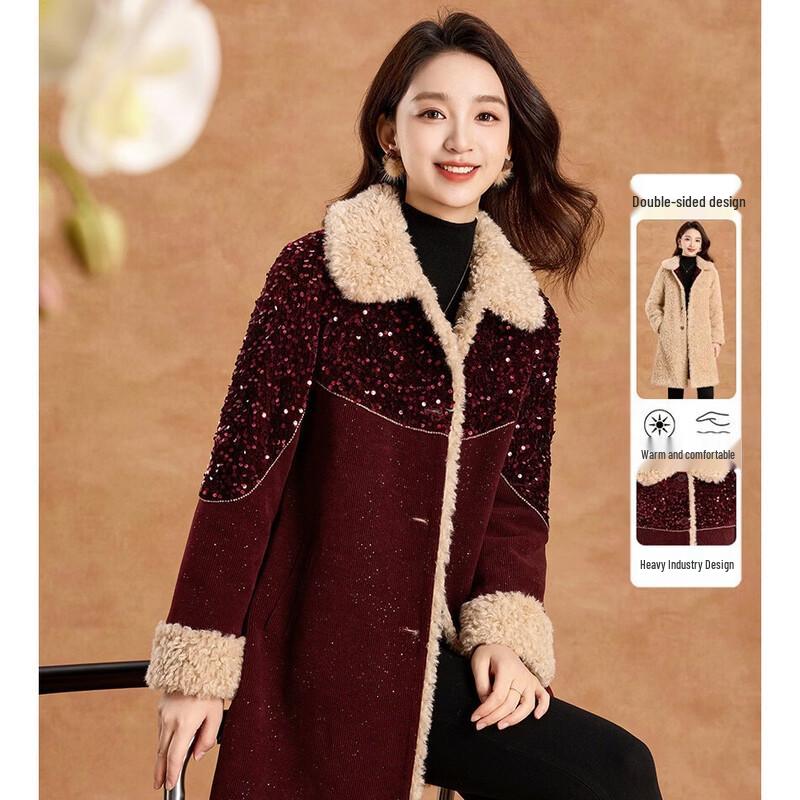 

Women s Reversible Faux Shearling Thickened Winter Coat L
