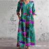 Summer New European and American Women's Clothing Loose Fashion High-end V-neck Pocket Print Dress