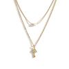 18K Gold Plated CZ Zircon Pearl Layered Necklace for Women Stainless Steel Key Charm Clover Pendant Jewelry Gift Custom`