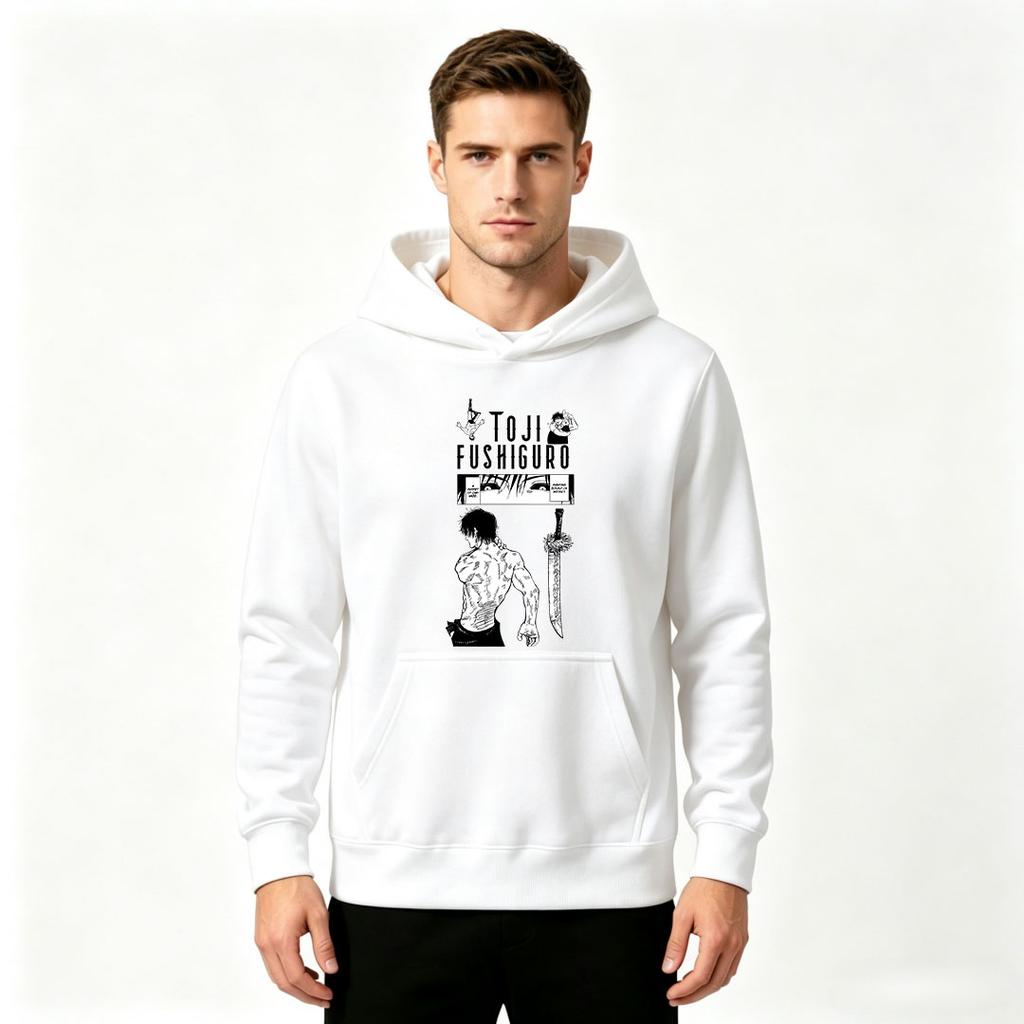 Men Pullover Hoodie Toji Fushiguro Anime Print Casual Long Sleeve Hooded Sweatshirt