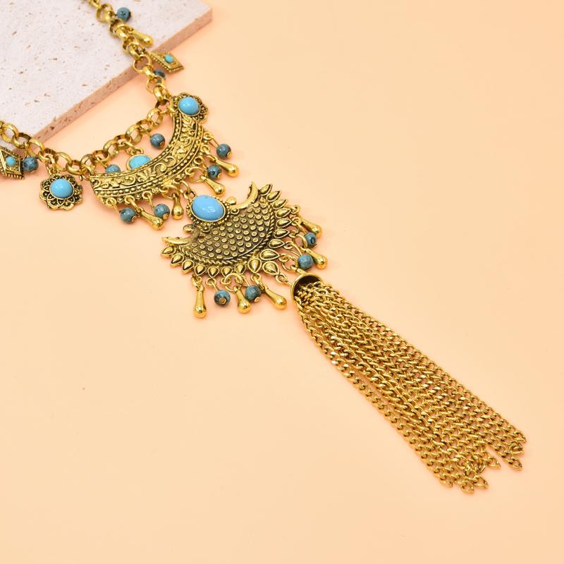 Vintage Long Tassel Women Necklace Bohemian Ethnic Bell Pendant Statement Chains Choker Gypsy Female Accessories