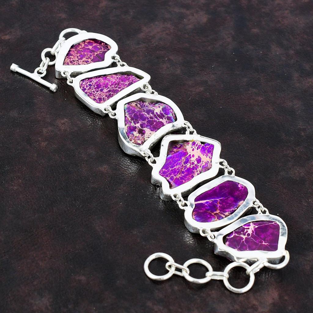 Purple Sea Sediment Jasper Bracelet Real Gemstone Jewelry 925 Sterling Silver Bracelet Adjustable Chain Bracelet Handmade Bracelet For Gift