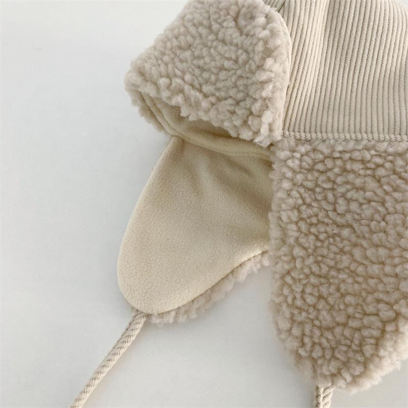 Retro Winter Kids Hat for Boys Lamb Wool Lei Feng Hats Thicken Warm Ear Protection Cap Baby Girls Accessories Solid Color