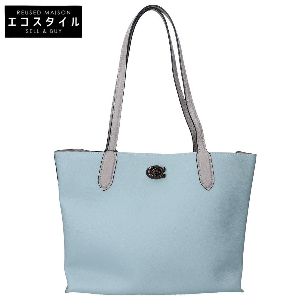 Coach [Excellent Condition] C0692 Willow Polished Pebble Leather X Signature Coated Canvas Tote Bag Mint blueUsed