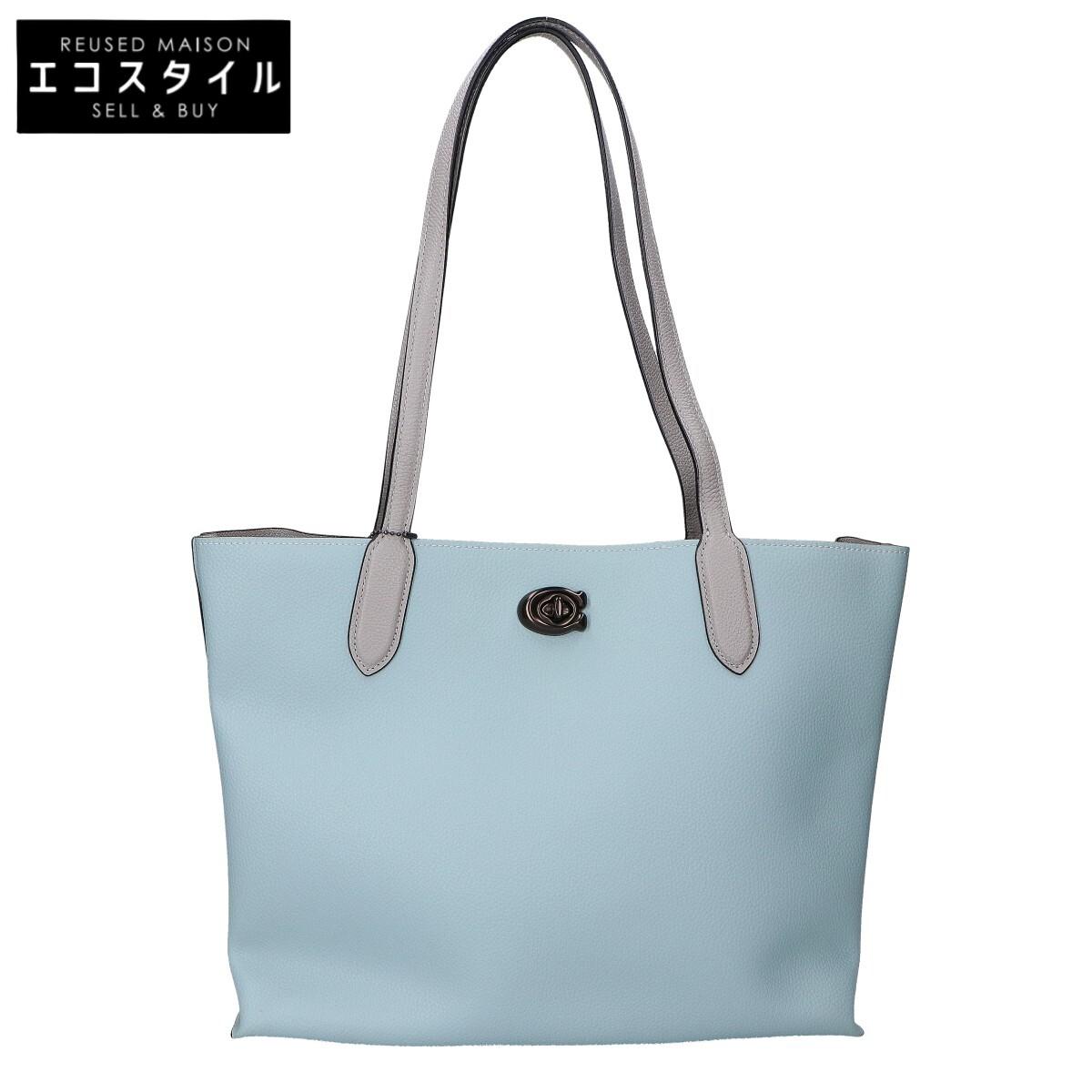 

COACH [Excellent Condition] C0692 Willow Polished Pebble Leather x Signature Coated Canvas Tote Bag Mint blueUsed