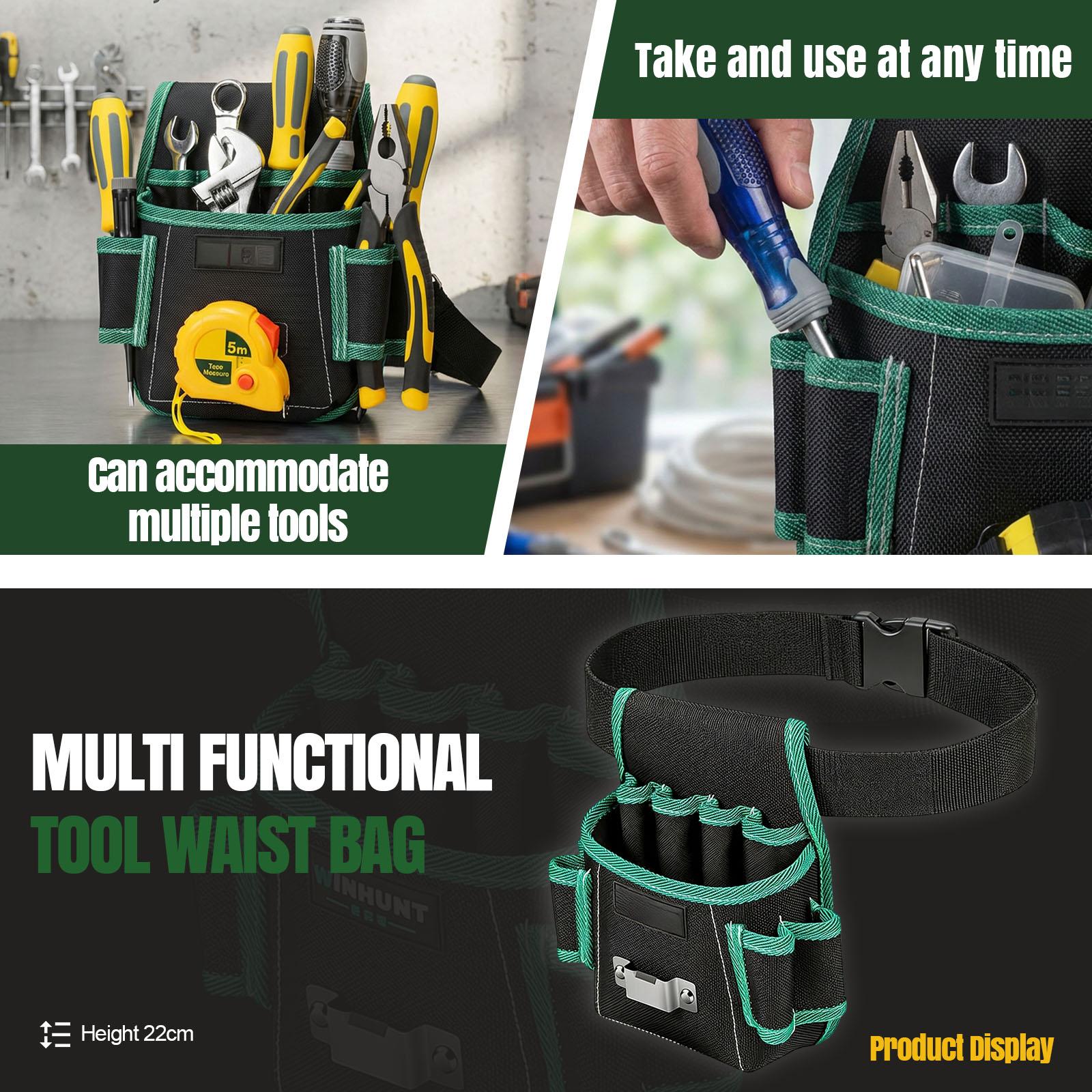 

Tool Waist Bag, 600D Oxford Cloth Tool Pouch, 9 Pockets, 45-inch Waist Belt, Suitable For Carpenters, Woodworkers, Construction Workers, Plumbers One Size чорний